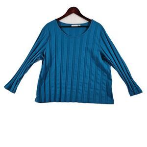 D&Co. Womens Sweater Ribbed Knit Long‎ Sleeve Round Neck Blue Plus Size 3X